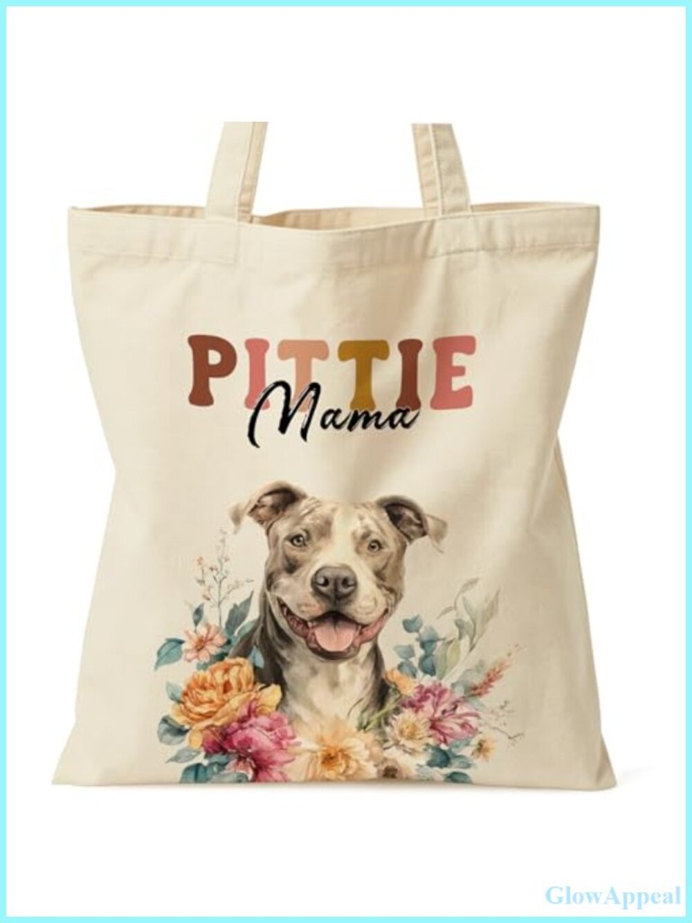 Pit Bull Canvas Tote Bag Pittie Mama Dog Lover Gift Double-Sided Inner Pocket